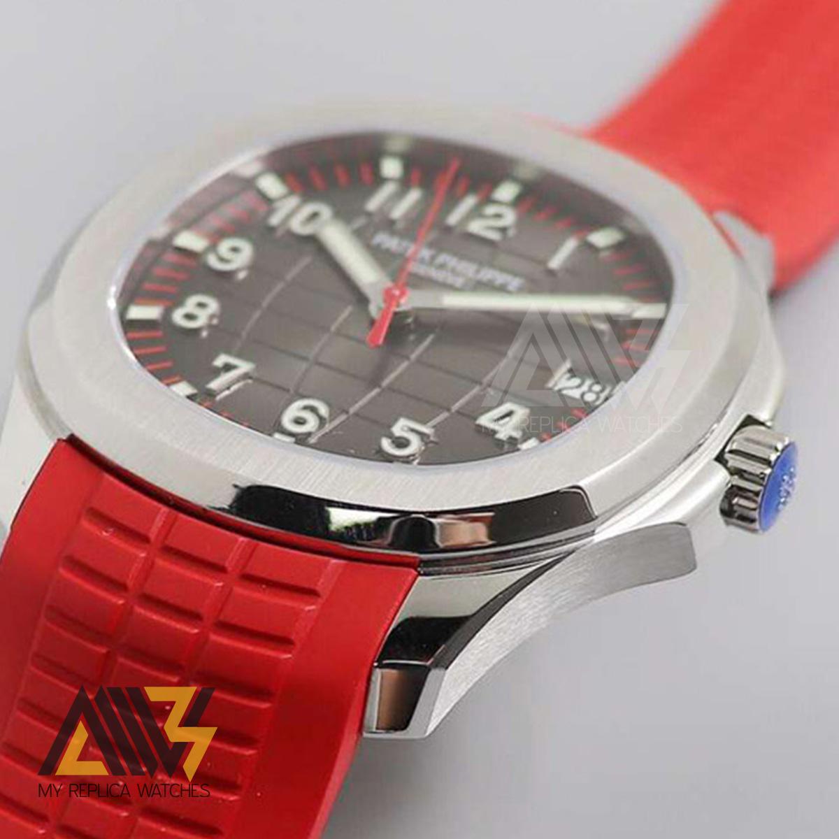 Aquanaut Jumbo 5167A-012 Singapore Edition Stainless Steel Case ZF 1:1 Best Edition Red Second Hand on Red Rubber Strap 324CS Clone (Correct Thickness)